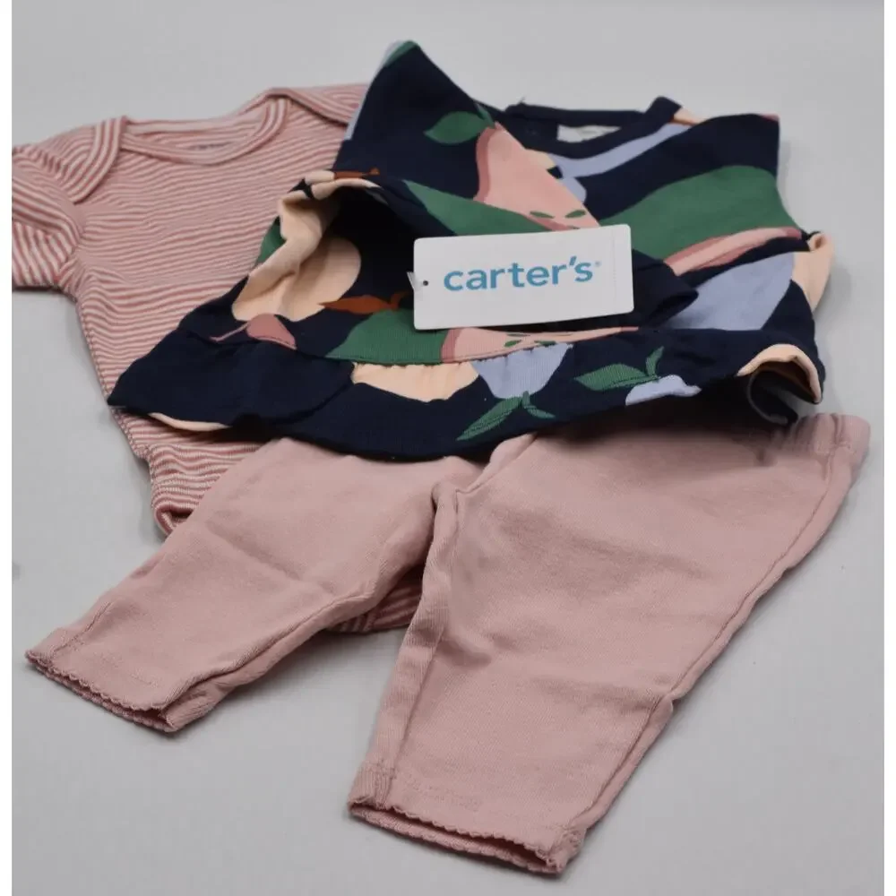 Carter's 3-Piece Baby Outfit - Tunic/Undershirt/Pants - Navy Pear New Born